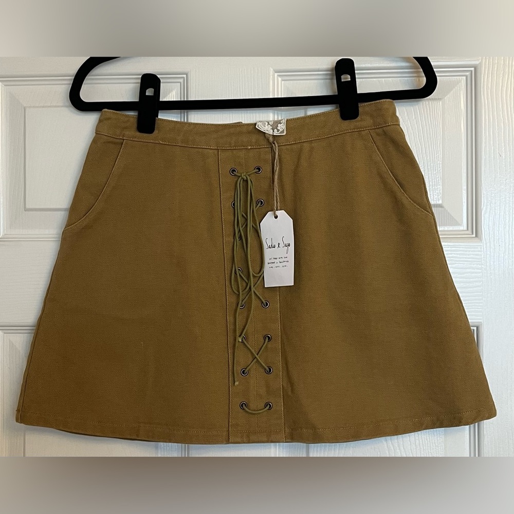 NWT Sadie & Sage Khaki Denim Mini Skirt